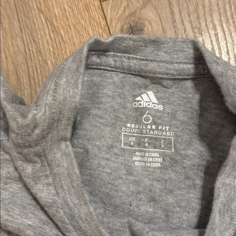 Boys Adidas Heather Gray Tee with Black and White Logo